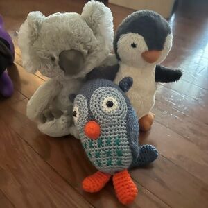 Koala, penguin, owl stuffed animals